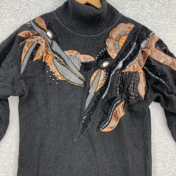 Vintage Susan Bennett Sweater Dress Womens Medium Black Silk Angora Stretch 80s - Picture 5 of 12